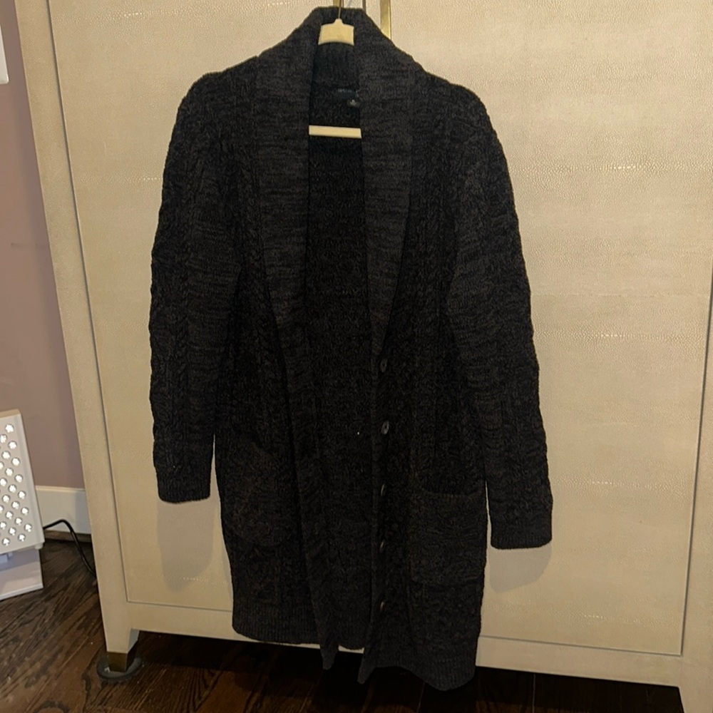 BNWOT XL Barefoot Dreams Cardigan sweater cable carbon black